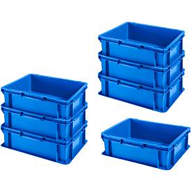 Stapelbak Euronorm EF 4120 - polypropeen - L 400 x B 300 x H 120 mm - 10,8 l - blauw - voordelig set: 7 stuks