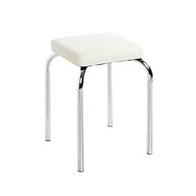 Stapelhocker HAKU, eckig, Sitzpolster, Bezug Kunstleder weiß, B 360 x T 360 x H 490 mm, Stahl chromsilber, 8 Stück