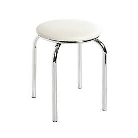 Stapelhocker HAKU, rund, Sitzpolster, Bezug Kunstleder weiß, B 440 x T 440 x H 450 mm, Stahl chromsilber, 8 Stück