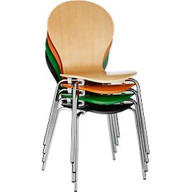 Stapelstuhl, 4er Set, B 470 x T 440 x H 450 mm, stapelbar bis 4 Stück, Holz & Stahlrohr verchromt, natur