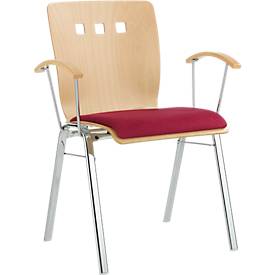 Stapelstuhl 7450, Formsitz, Lordosenstütze, Designerbohrungen, mit Armlehnen, Bezugsstoff Kashmara, dunkelrot