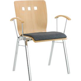 Stapelstuhl 7450, Formsitz, Lordosenstütze, Designerbohrungen, mit Armlehnen, Bezugsstoff Kashmara, grau