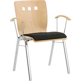 Stapelstuhl 7450, Formsitz, Lordosenstütze, Designerbohrungen, mit Armlehnen, Bezugsstoff Kashmara, schwarz