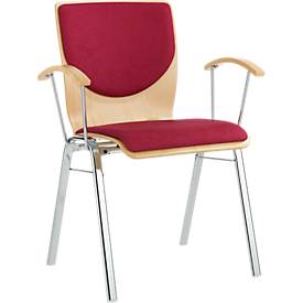 Stapelstuhl 7450, Formsitz, Lordosenstütze, Rückenpolster, mit Armlehnen, Bezugsstoff Kashmara, dunkelrot