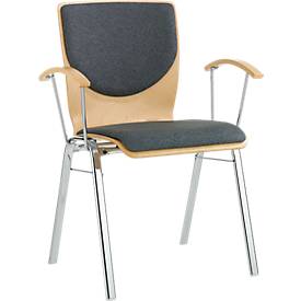 Stapelstuhl 7450, Formsitz, Lordosenstütze, Rückenpolster, mit Armlehnen, Bezugsstoff Kashmara, grau
