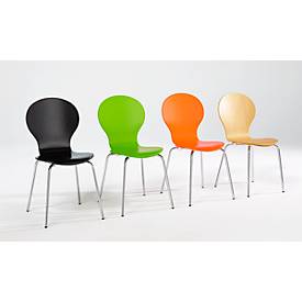 Stapelstuhl CA 445, 4-er Set, verchromtes Stahlrohrgestell, Sitzschale aus Holz, natur