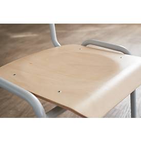 Stapelstuhl Ceha® CS 3, stapelbar bis 15 Stück, ohne Armlehnen, Sperrholz & Stahlrohr pulverbeschichtet, B 385 x T 390 x H 490 mm, Buche/blau