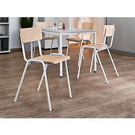 Stapelstuhl Ceha® CS 3, stapelbar bis 15 Stück, ohne Armlehnen, Sperrholz & Stahlrohr pulverbeschichtet, B 385 x T 390 x H 490 mm, Buche/lichtgrau