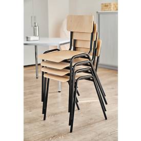 Stapelstuhl Ceha® CS 3, stapelbar bis 15 Stück, ohne Armlehnen, Sperrholz & Stahlrohr pulverbeschichtet, B 385 x T 390 x H 490 mm, Buche/schwarz