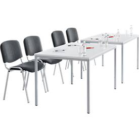 Stapelstuhl ISO Basic, ohne Armlehnen, 4-Fußgestell, Stoffbezug, stapelbar bis 12 Stück, B 545 x T 560 x H 820 mm, Bezug anthrazit, Gestell alusiber