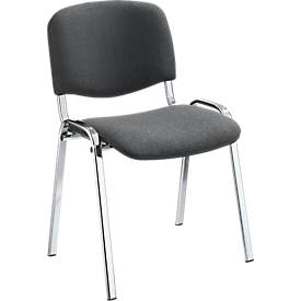 Stapelstuhl ISO Basic, ohne Armlehnen, 4-Fußgestell, Stoffbezug, stapelbar bis 12 Stück, B 545 x T 560 x H 820 mm, Bezug anthrazit, Gestell verchromt