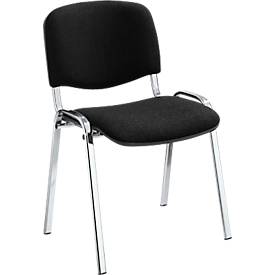 Stapelstuhl ISO Basic, ohne Armlehnen, 4-Fußgestell, Stoffbezug, stapelbar bis 12 Stück, B 545 x T 560 x H 820 mm, Bezug schwarz, Gestell verchromt