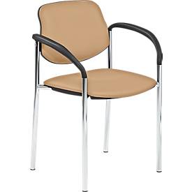 Stapelstuhl Styl, mit oder ohne Armlehnen, Echtleder, schwarz oder beige, stapelbar bis zu 6 Stück