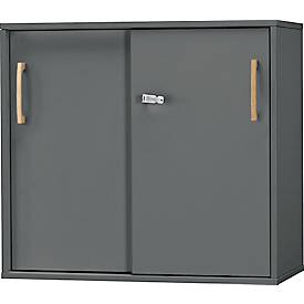 Start Off Wood Schuifdeurkast, tafelhoog, 2 OH, afsluitbaar, B 800 x D 420 x H 726 mm, hout, met glijders, grafiet 