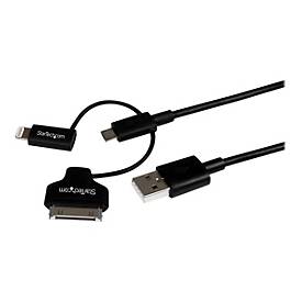 1m Lightning oder 30-pin Dock oder Micro USB auf USB Kabel - Schwarz - Lade- / Datenkabel - Lade-/Datenkabel - 1 m
