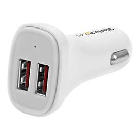 StarTech.com Dual Port USB KFZ Ladegerät - 24W/4.8 - Weiß - 2 Port USB Autoladegerät - Auto-Netzteil - 24 Watt - 4.8 A - 2 Ausgabeanschlussstellen (USB)