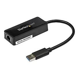 Image of StarTech.com USB 3.0 SuperSpeed auf Gigabit Ethernet Lan Adapter mit USB Port - 10/100/1000 RJ45 NIC Netzwerkadapter - St/Bu - Schwarz - Netzwerkadapter - USB 3.0 - Gigabit Ethernet