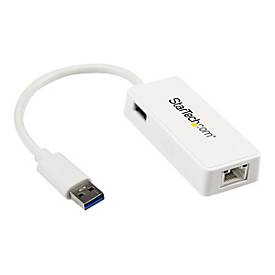 Image of StarTech.com USB 3.0 SuperSpeed auf Gigabit Ethernet Lan Adapter mit USB Port - 10/100/1000 RJ45 NIC Netzwerkadapter - St/Bu - Weiß - Netzwerkadapter - USB 3.0