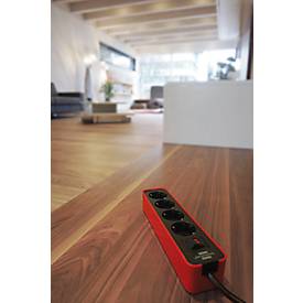 Steckdosenleiste brennenstuhl Ecolor, 4-fach im Winkel von 45°, mit Schalter, IP20, Kabellänge 1,5 m, L 235 x B 58 x T 80 mm, Kunststoff, rot-schwarz