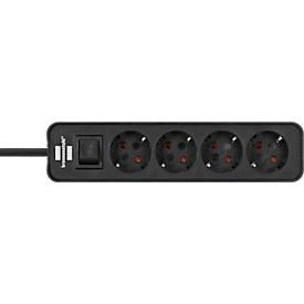 Steckdosenleiste brennenstuhl Ecolor, 4-fach im Winkel von 45°, mit Schalter, IP20, Kabellänge 1,5 m, L 235 x B 58 x T 80 mm, Kunststoff, schwarz