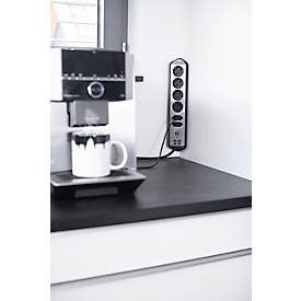Steckdosenleiste brennenstuhl estilo, 6-fach, 2 USB-Ladebuchsen, IP20, Kabellänge 2 m, L 365 x B 60 x T 110 mm, Edelstahl & Kunststoff, schwarz-silber
