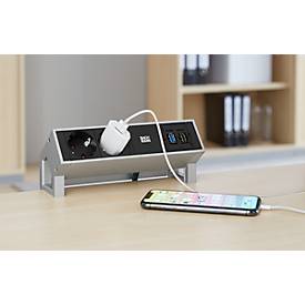 Steckdosenleiste DESK 2, 2x Schuko, 1x HDMI 2.0, 1x USB 3.0, Gerätezuleitung 3 m, inkl. Haltewinkeln, B 197 x T 70 x H 90 mm