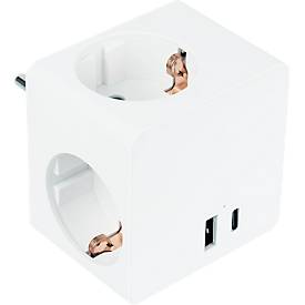 Steckdosenwürfel Good Connections, 3 x Schuko-Buchse, 1 x USB-C mit 20 W, 1 x USB-A mit 18 W, B 66 x T 66 x H 87 mm, wei