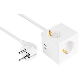 Steckdosenwürfel Kabelmeister® SW01-W020, 3 x Schuko-Buchse, 1 x USB-C mit 20 W, 1 x USB-A mit 18 W, B 67 x T 67 x H 67 mm, weiß