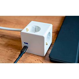 Steckdosenwürfel Kabelmeister® SW01-W020, 3 x Schuko-Buchse, 1 x USB-C mit 20 W, 1 x USB-A mit 18 W, B 67 x T 67 x H 67 mm, weiß