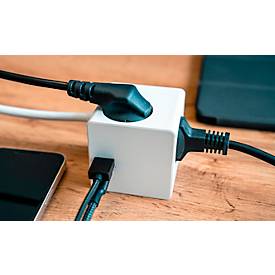 Steckdosenwürfel Kabelmeister® SW01-W020, 3 x Schuko-Buchse, 1 x USB-C mit 20 W, 1 x USB-A mit 18 W, B 67 x T 67 x H 67 mm, weiß