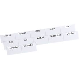 Steckkarten für Ultradex Stecktafeln Planrecord, Variante Monate Januar-Dezember, beschreibbar, B 60 x H 32 mm, Papier, weiß, 1 Satz mit 12 Stück