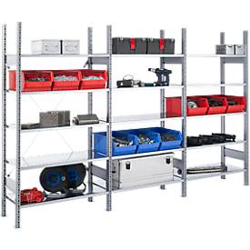 Steckregal FBR 2200, Komplettregal 2,08 m, 1 Grund- und 2 Anbaufelder incl. 15 Böden