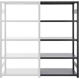 Steckregal ORDO Business, Anbauregal, modular, 5 Fachböden, Fachlast 140 kg, Feldlast 1200 kg, B 760 x T 435 x H 2000 mm, Stahl, schwarz