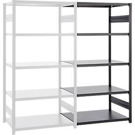 Steckregal ORDO Business, Anbauregal, modular, 5 Fachböden, Fachlast 140 kg, Feldlast 1200 kg, B 760 x T 835 x H 2000 mm, Stahl, schwarz