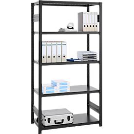 Steckregal ORDO Business, Grundregal, modular, 5 Fachböden, Fachlast 140 kg, Feldlast 1000 kg, B 1060 x T 635 x H 2500 mm, Stahl, schwarz