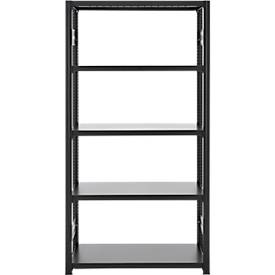 Steckregal ORDO Business, Grundregal, modular, 5 Fachböden, Fachlast 185 kg, Feldlast 1000 kg, B 1360 x T 635 x H 2500 mm, Stahl, schwarz