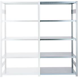 Steckregal ORDO Industry, Anbauregal, modular, 5 Fachböden, Fachlast 185 kg Feldlast 1000 kg, B 1310 x T 635 x H 2500 mm, Stahl verzinkt