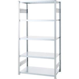 Steckregal ORDO Industry, Grundregal, modular, 5 Fachböden, Fachlast 130 kg, Feldlast 1000 kg, B 810 x T 635 x H 2500 mm, Stahl verzinkt