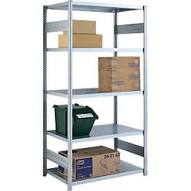 Steckregal ORDO Industry, Grundregal, modular, 5 Fachböden, Fachlast 140 kg, Feldlast 1200 kg, B 1060 x T 635 x H 2000 mm, Stahl verzinkt