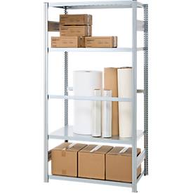 Steckregal ORDO Industry, Grundregal, modular, 5 Fachböden, Fachlast 140 kg, Feldlast 1200 kg, B 1060 x T 635 x H 2000 mm, Stahl verzinkt