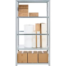 Steckregal ORDO Industry, Grundregal, modular, 5 Fachböden, Fachlast 140 kg, Feldlast 1200 kg, B 810 x T 435 x H 2000 mm, Stahl verzinkt