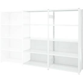 Steckregal ORDO Professional, Anbauregal, modular, 5 Fachböden, Fachlast 140 kg, Feldlast 1200 kg, B 1010 x T 535 x H 2000 mm, Stahl, verkehrsweiß RAL 9016