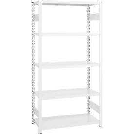 Steckregal ORDO Professional, Grundregal, modular, 5 Fachböden, Fachlast 140 kg, Feldlast 1000 kg, B 1060 x T 535 x H 2500 mm, Stahl, verkehrsweiß RAL 9016