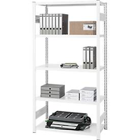Steckregal ORDO Professional, Grundregal, modular, 5 Fachböden, Fachlast 140 kg, Feldlast 1000 kg, B 1060 x T 535 x H 2500 mm, Stahl, verkehrsweiß RAL 9016
