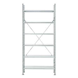 Steckregal R 3000, Komplettregal 5,155 m, 1 Grund- und 4 Anbaufelder incl. 25 Böden, lackiert, H 2278 x B 5155 x T 600 mm