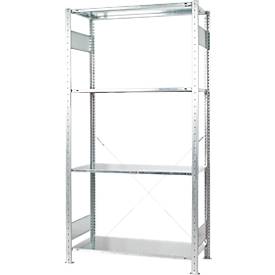 Steckregal Schulte green, Grundregal, erweiterbar, 4 Fachböden, B 1000 x T 600 x H 2000 mm, Stahl, verzinkt