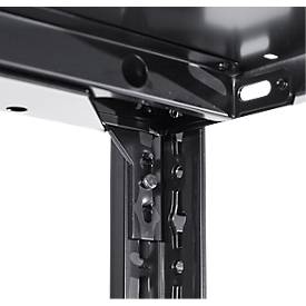Steckregal Schulte Lagertechnik MULTIplus 150, Anbauregal mit Längenriegel, 5 höhenverstellbare Fachböden, bis 1300 kg, B 1000 x T 500 x H 2000 mm Stahl, schwarz