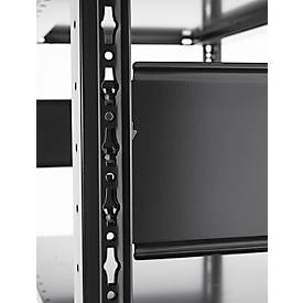 Steckregal Schulte Lagertechnik MULTIplus 150, Anbauregal mit Längenriegel, 5 höhenverstellbare Fachböden, bis 1300 kg, B 1000 x T 500 x H 2000 mm Stahl, schwarz