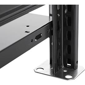 Steckregal Schulte Lagertechnik MULTIplus 150, Grundregal mit Längenriegel, 5 höhenverstellbare Fachböden, bis 1300 kg, B 1000 x T 500 x H 2000 mm Stahl, schwarz