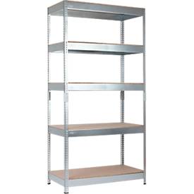 Stecksystem-Schwerlast-Grundregal/ 5 höhenverstellbare Böden/ Fachlast 300 kg/Feldlast 1500 kg/ B 1000 x T 500 x H 2000 mm/ Stahl verzinkt